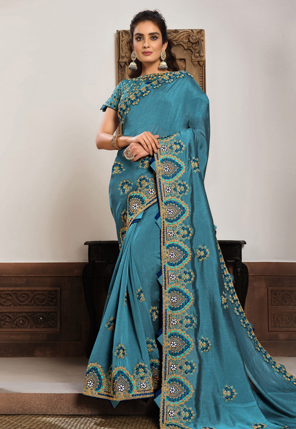 Blue Silk Georgette Saree With Blouse 229960