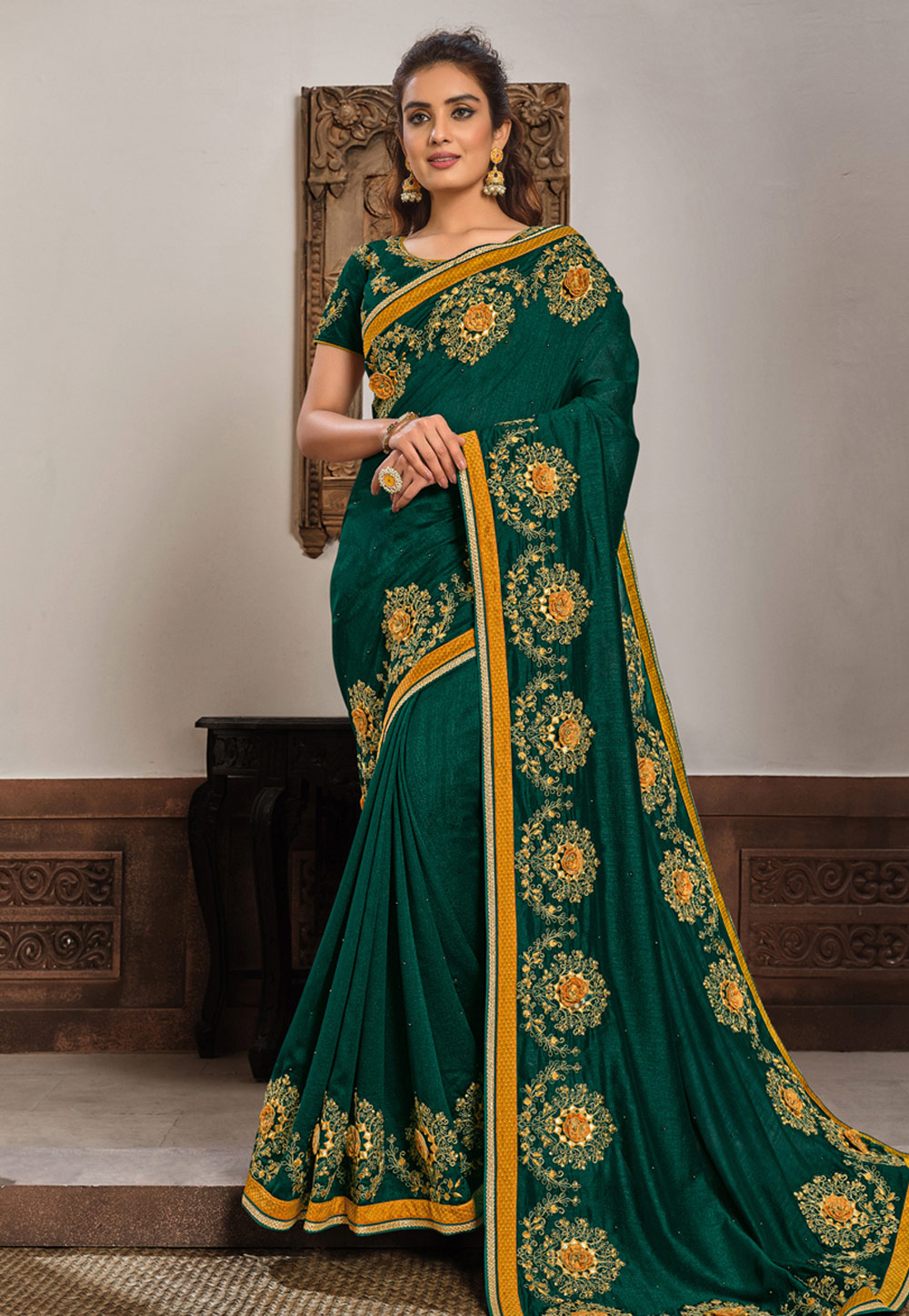 Green Silk Georgette Saree With Blouse 229964