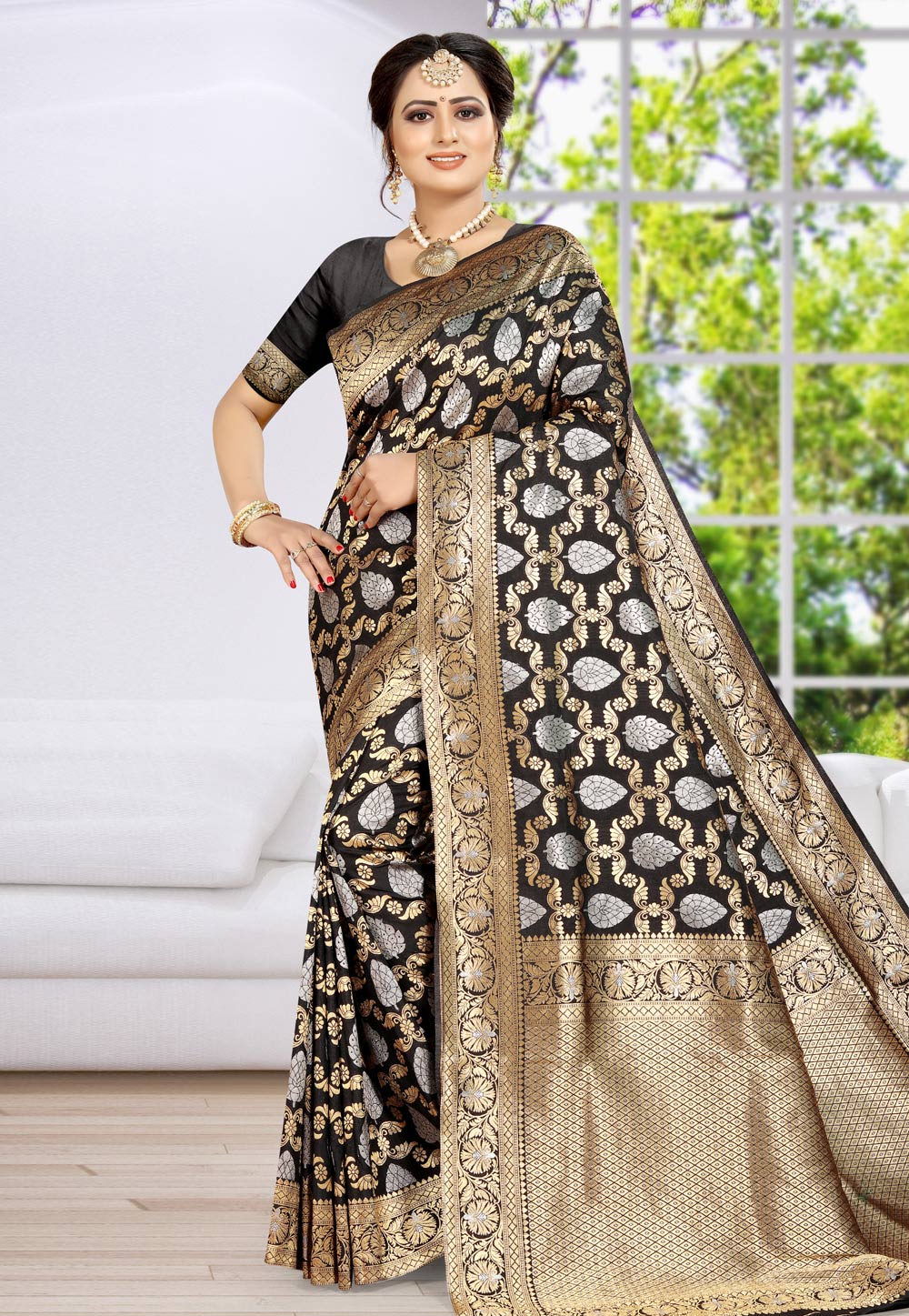 Black Banarasi Silk Festival Wear Saree 203485