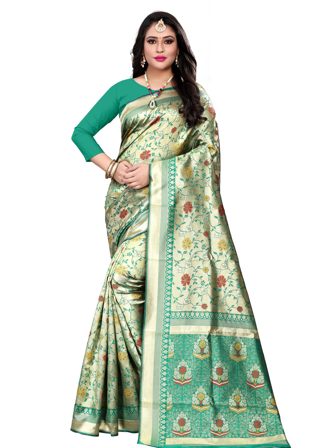 Green Banarasi Silk Saree With Blouse 198562