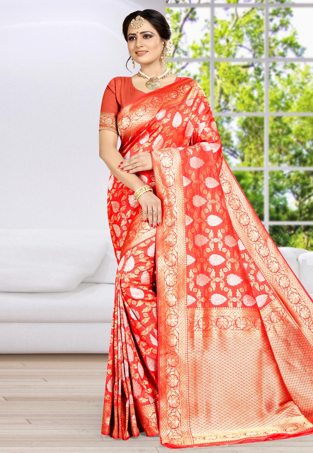 Red Banarasi Silk Festival Wear Saree 203491