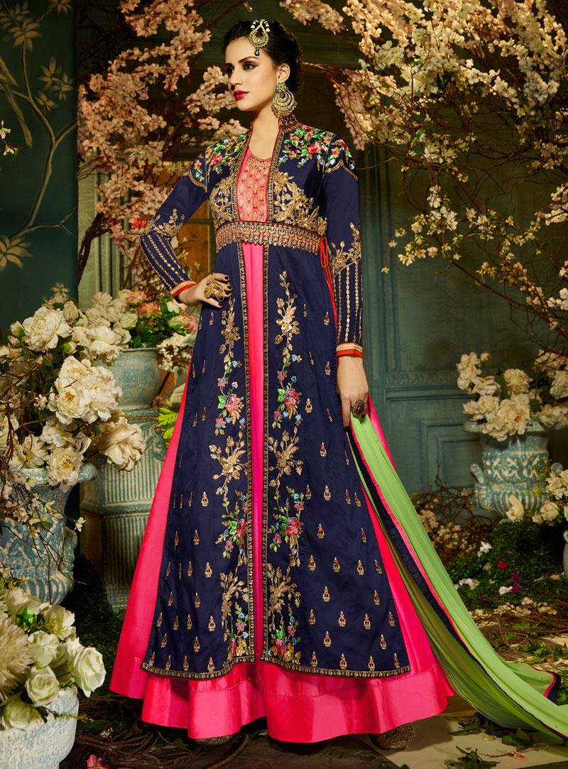 Magenta Taffeta Silk Designer Long Anarkali Suit 121873