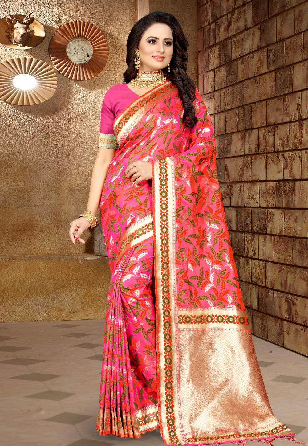 Pink Banarasi Silk Festival Wear Saree 203495