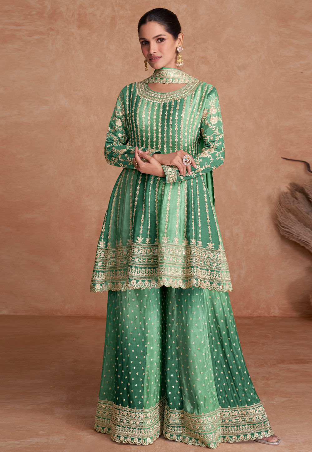 Light Green Chinon Embroidered Pakistani Suit 269962