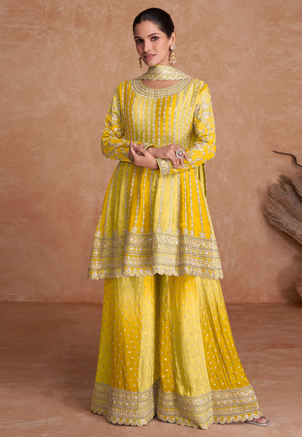 Yellow Chinon Embroidered Pakistani Suit 269964