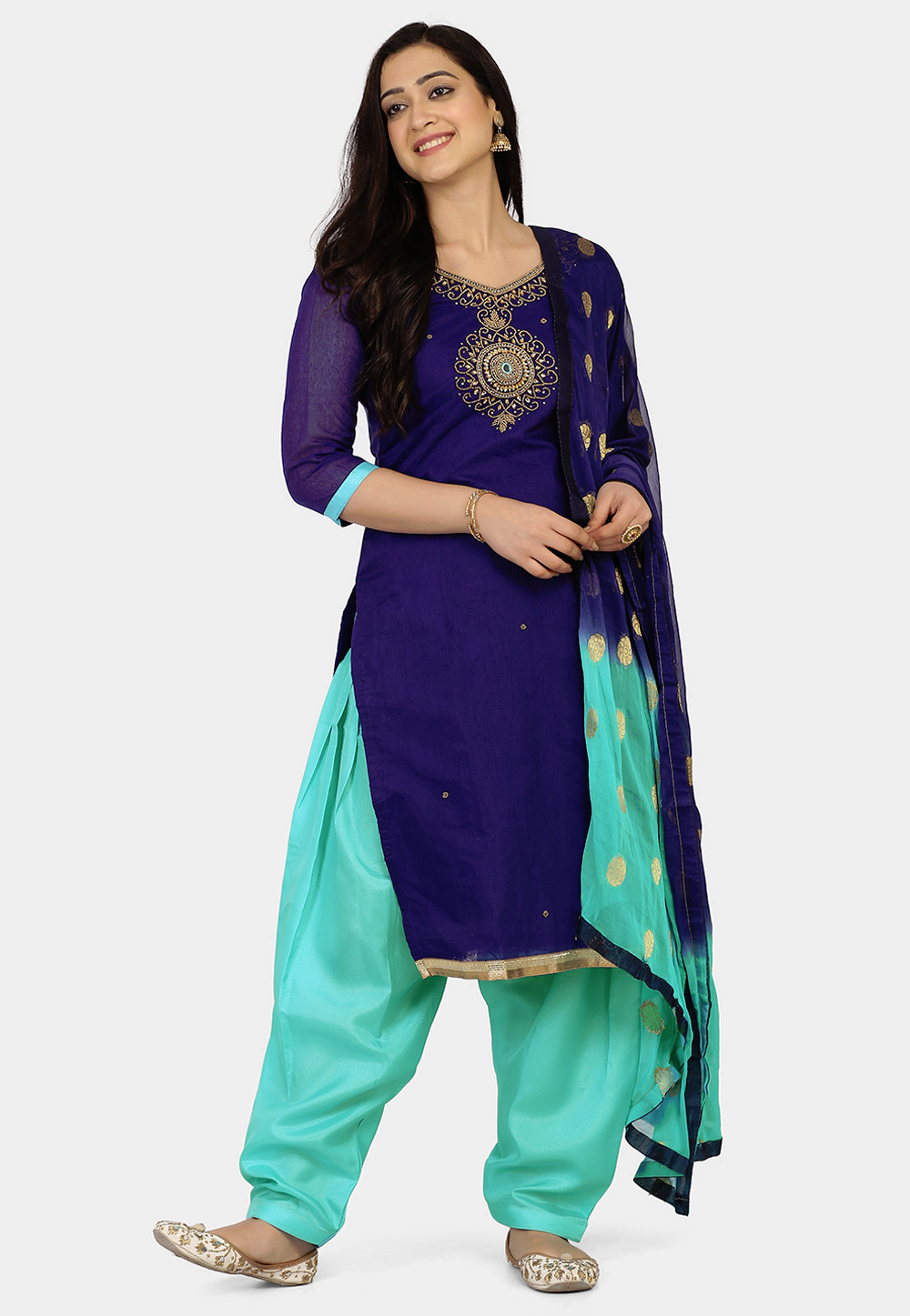 Navy Blue Cotton Punjabi Suit 228173