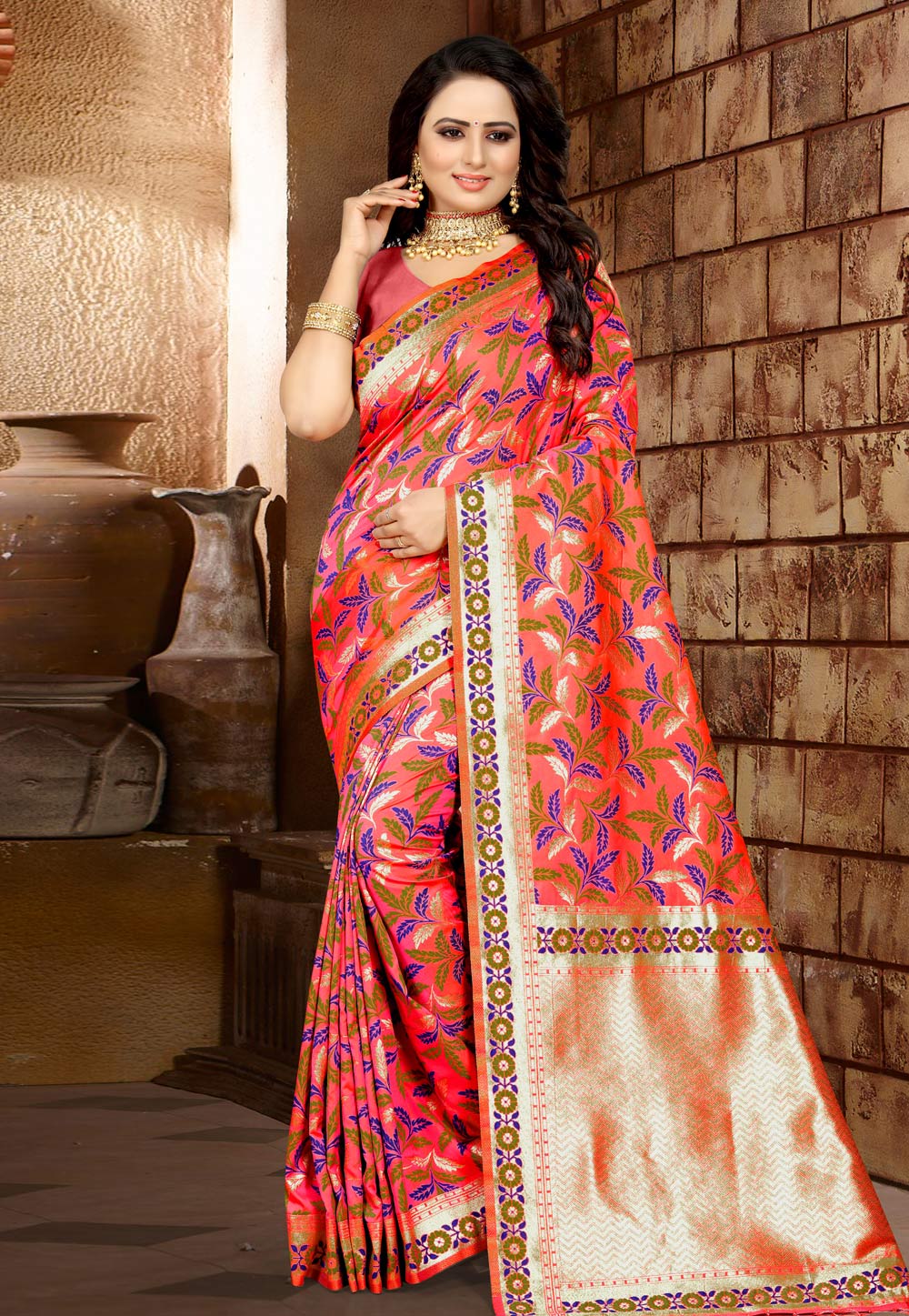 Pink Banarasi Silk Saree With Blouse 203498