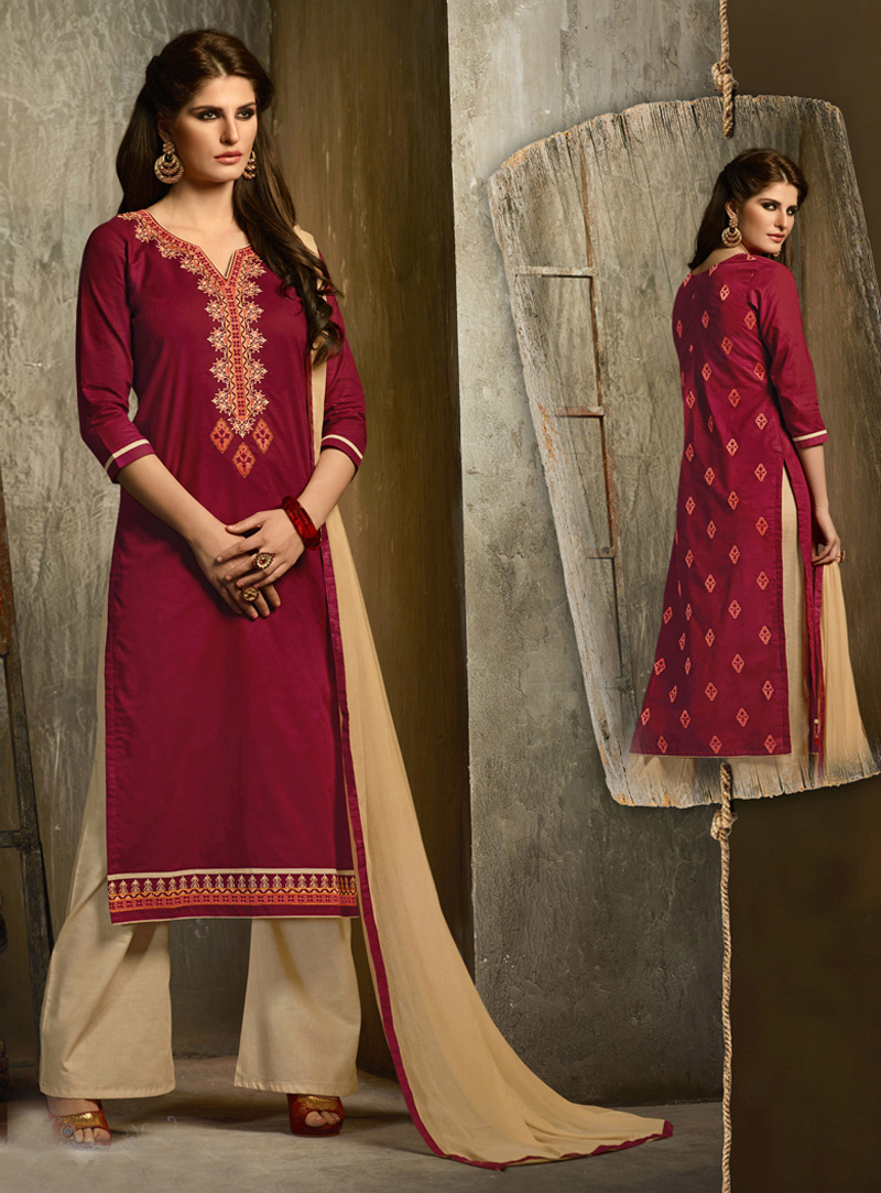 Maroon Cotton Palazzo Style Suit  94334