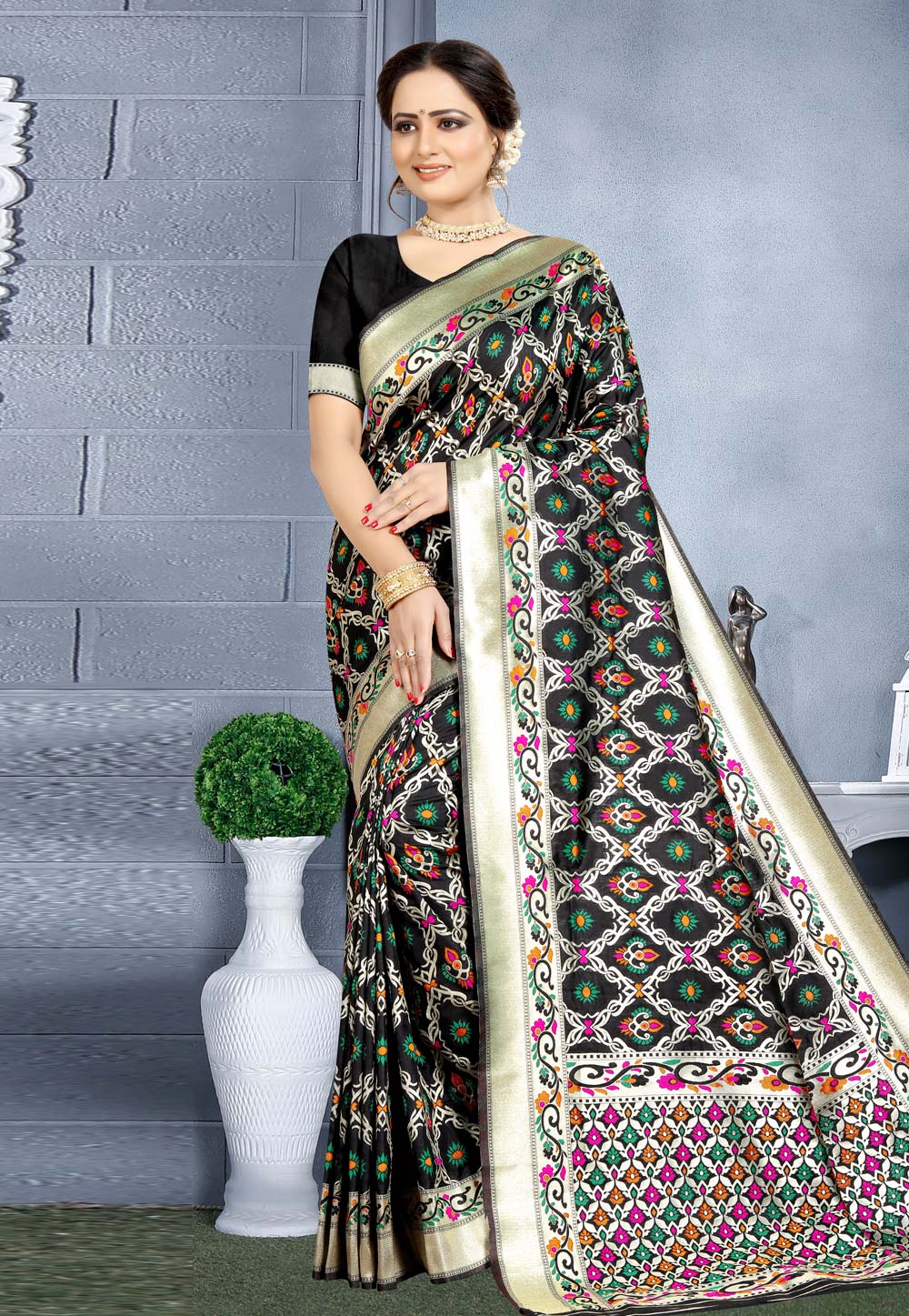 Black Banarasi Silk Festival Wear Saree 203842