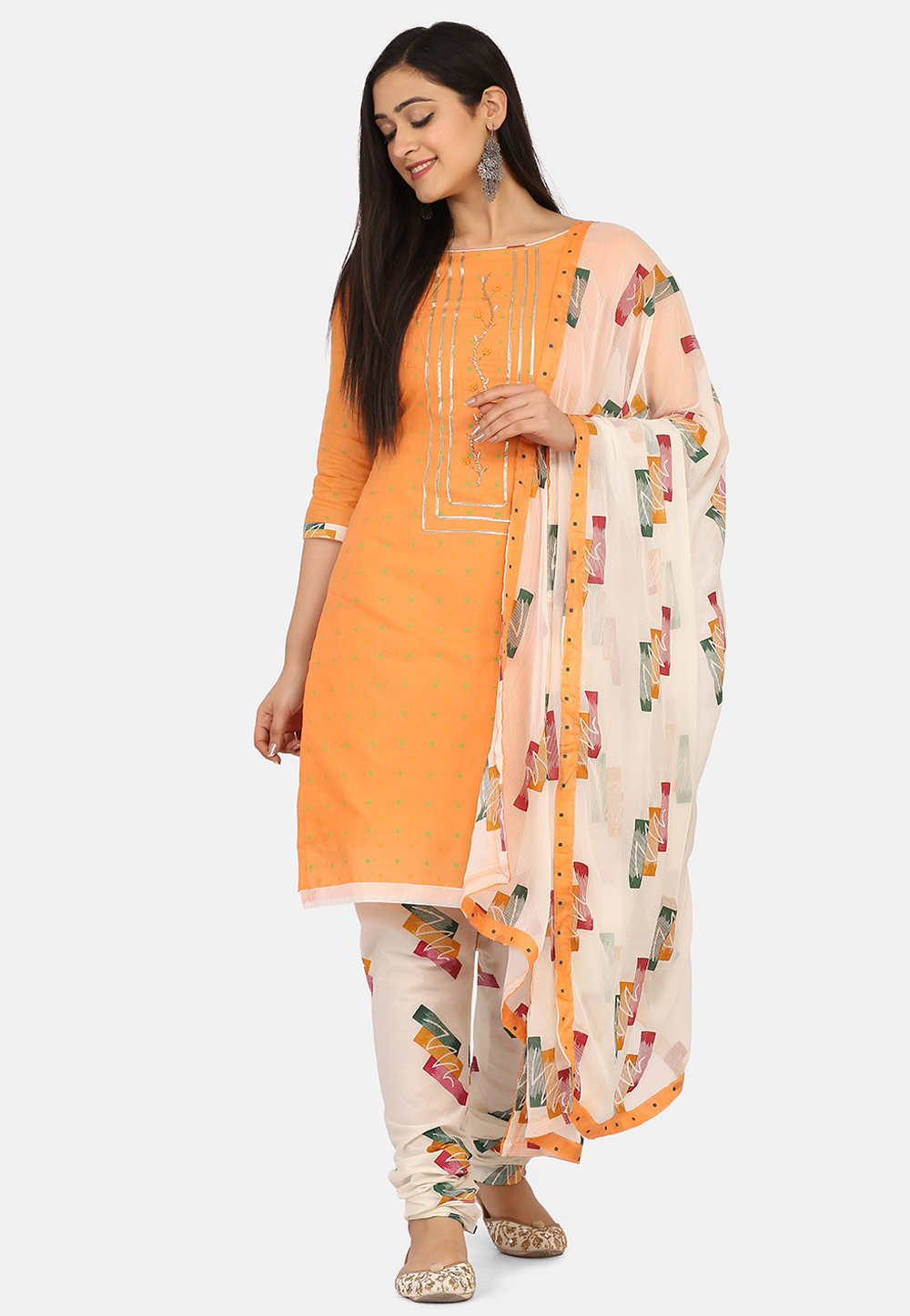 Orange Cotton Churidar Salwar Suit 228601
