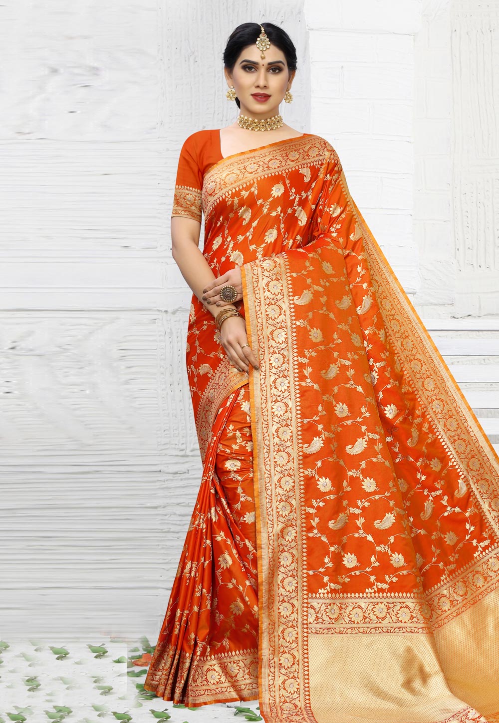 Orange Banarasi Silk Festival Wear Saree 203850
