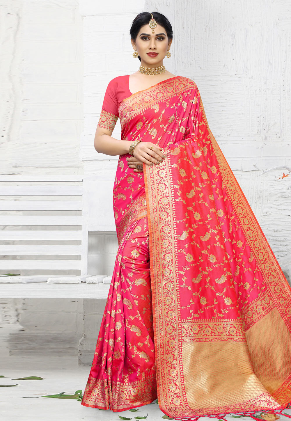 Pink Banarasi Silk Festival Wear Saree 203852