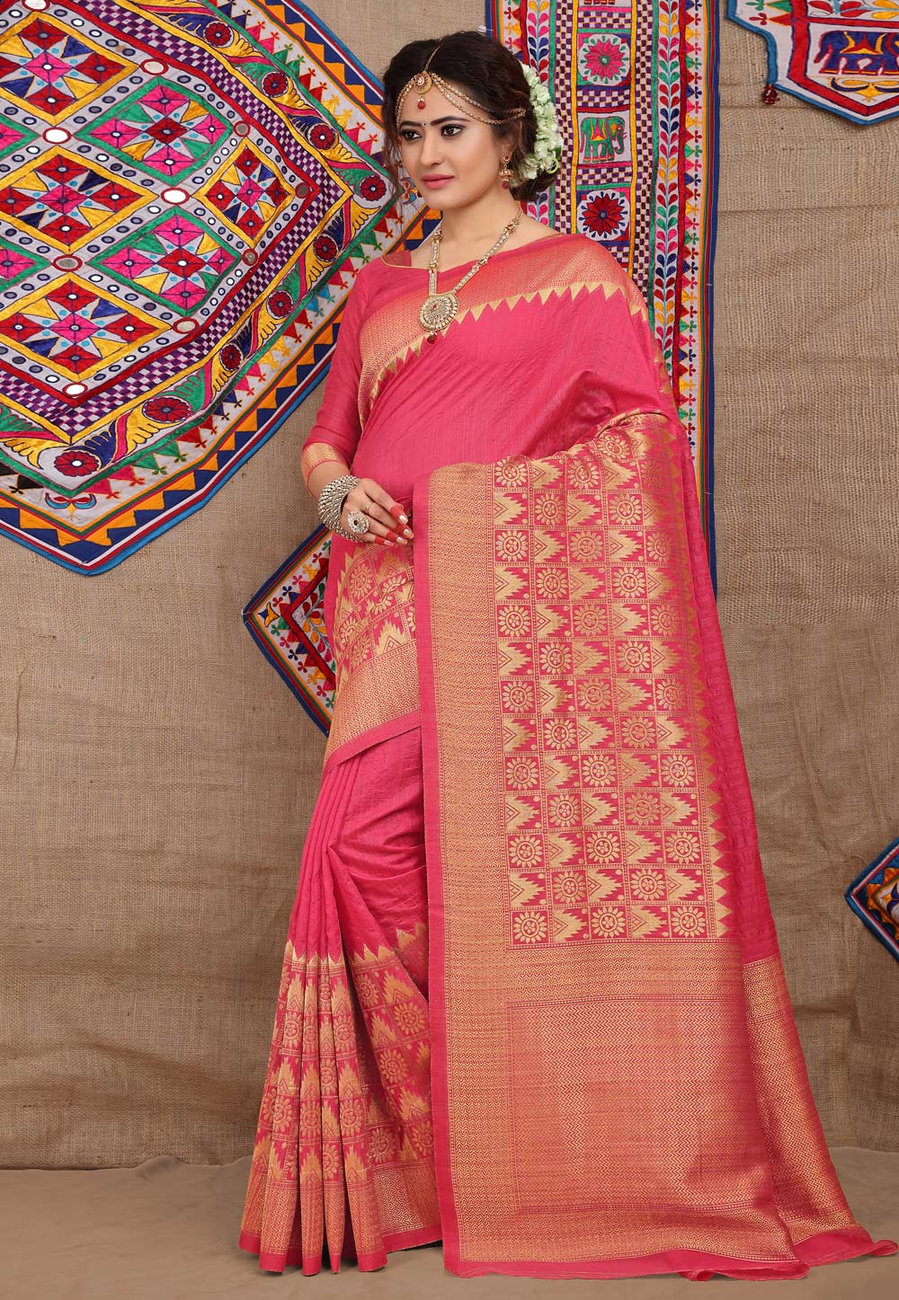 Pink Jacquard Saree With Blouse 168992