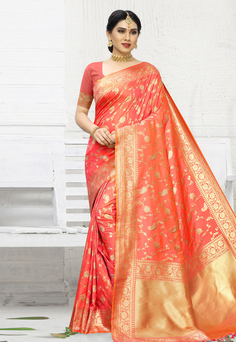Pink Banarasi Silk Saree With Blouse 203854