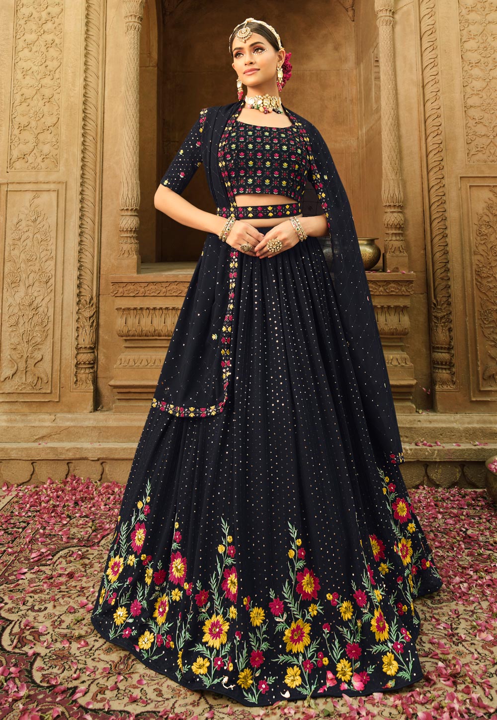 Teal Blue Silk Embroidered A line Lehenga Choli - 1009 at Rs 7140 | Wedding  Leheng in New Delhi | ID: 20916390791