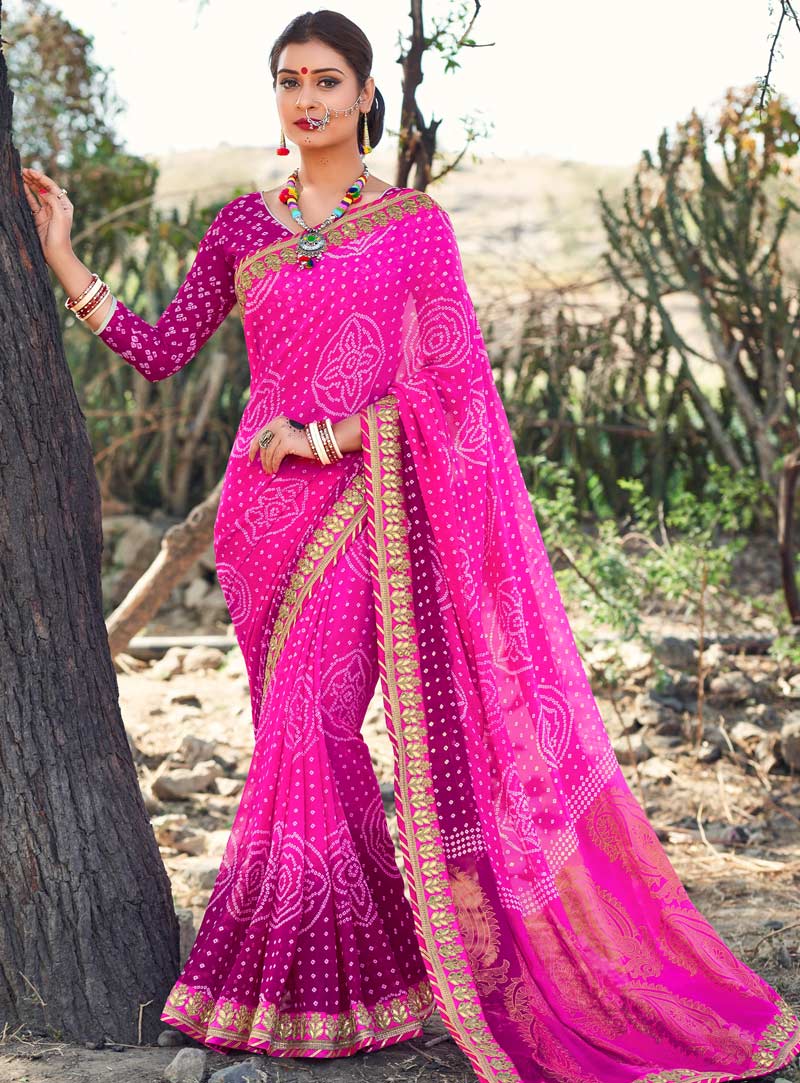 Magenta Georgette Printed Saree With Blouse 89768