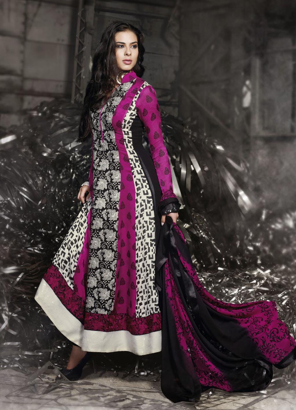 Pink Cotton Printed Long Anarkali Style Salwar Kameez 25462