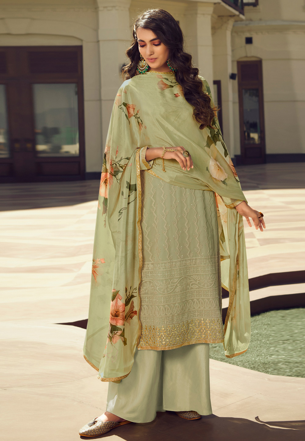 Light Green Georgette Kameez With Palazzo 222386