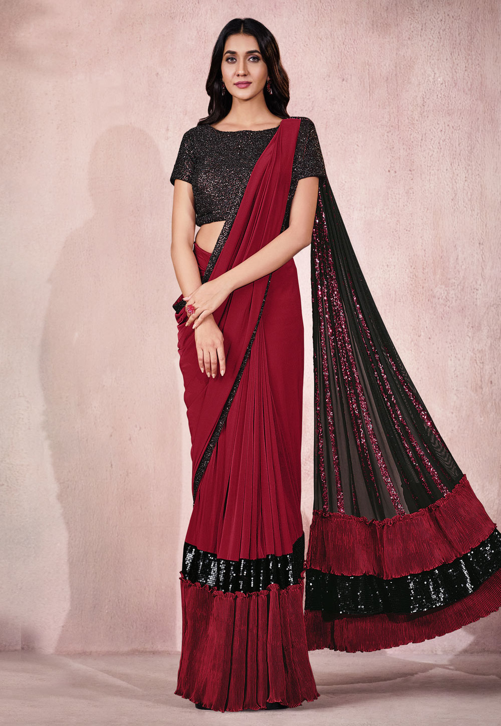 Maroon Lycra Festival Wear Saree 239578