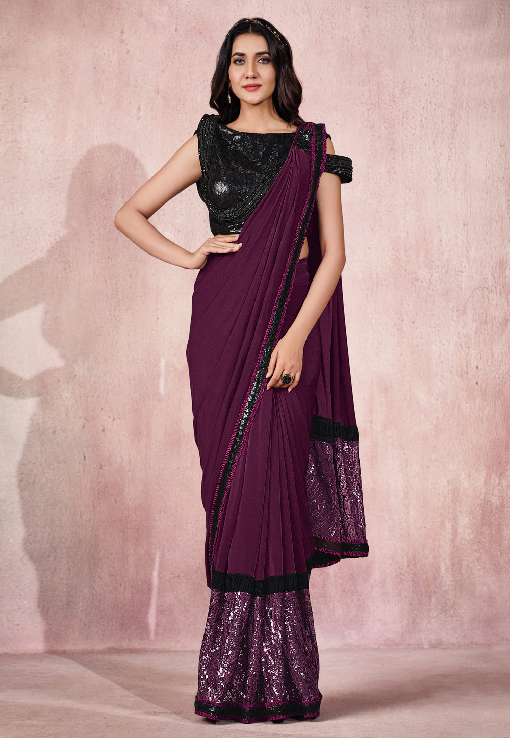 Purple Lycra Saree With Blouse 239581