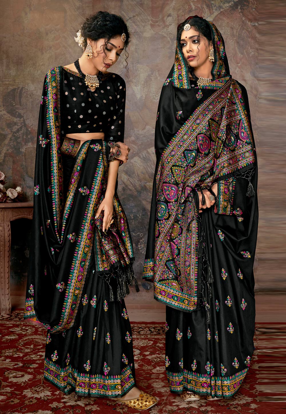 Black Banarasi Silk Festival Wear Saree 213706