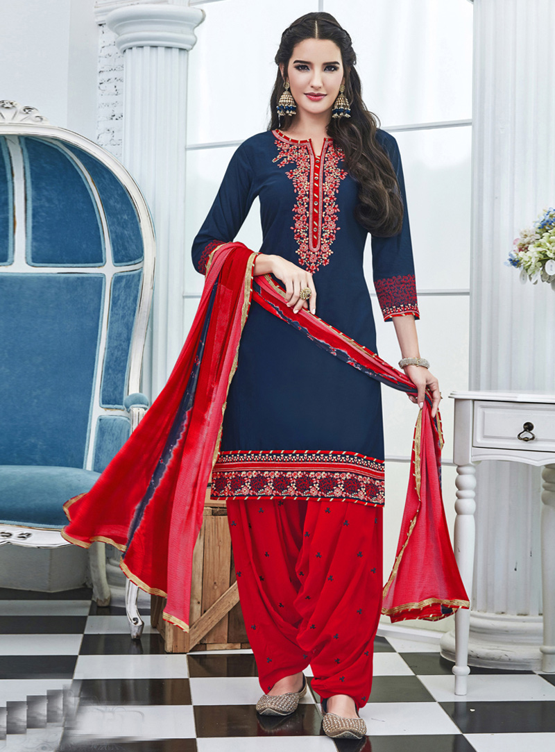 Navy Blue Cotton Punjabi Suit 94687