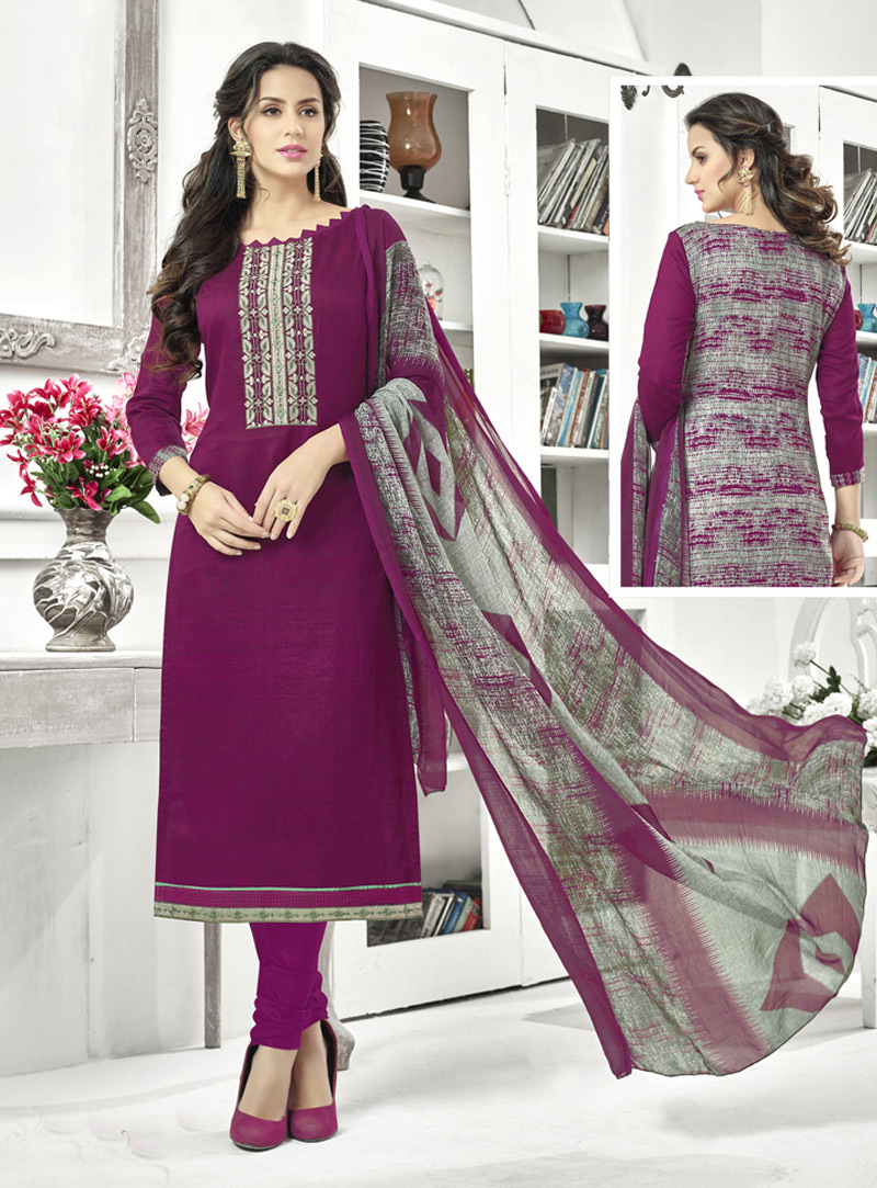 Purple Cotton Churidar Salwar Suit 94720