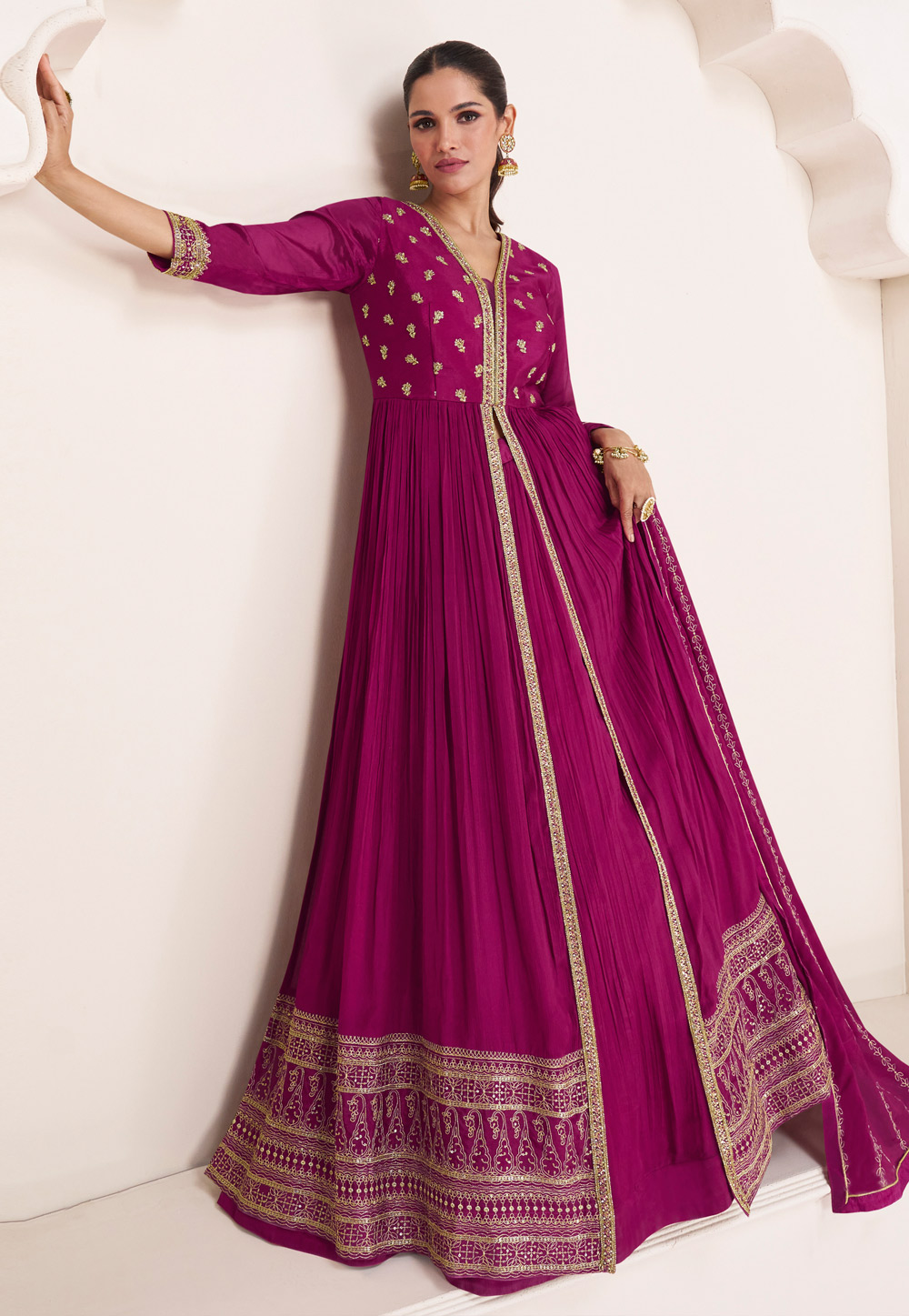 Magenta Chinon Anarkali Lehenga Choli 271736