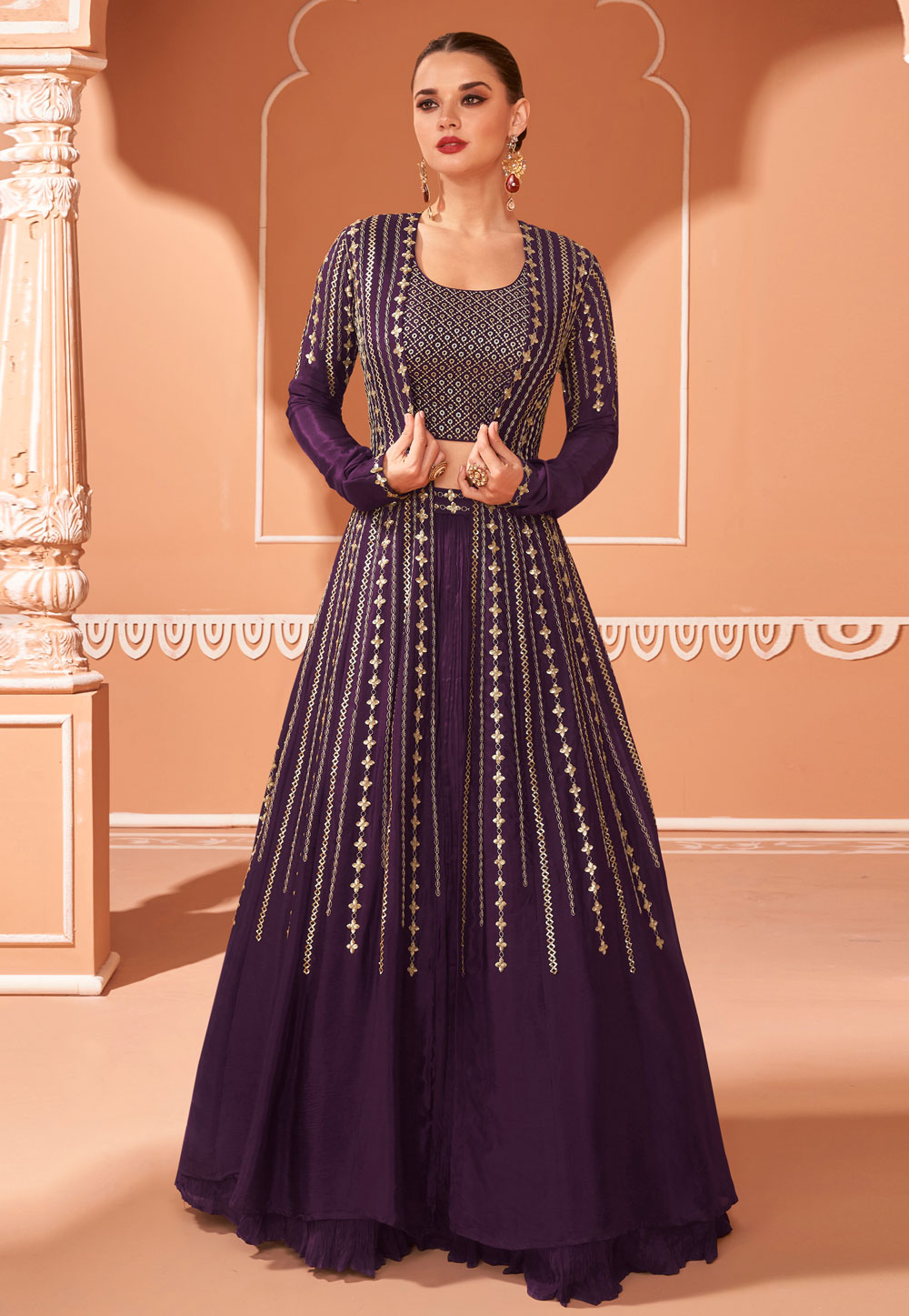 Purple Chinon Indo Western Choli 271738