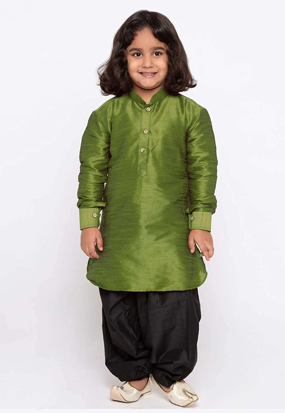 Green Dupion Silk Kids Dhoti Kurta 216227