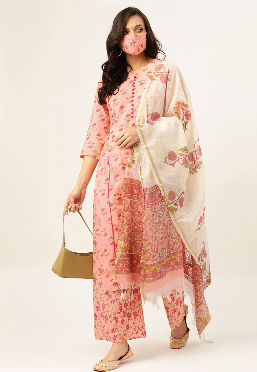 Pink Cotton Readymade Kameez With Palazzo 229886