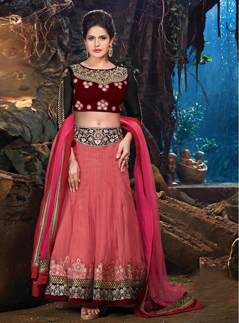Zarine Khan Pink Net Wedding Lehenga Choli 66470
