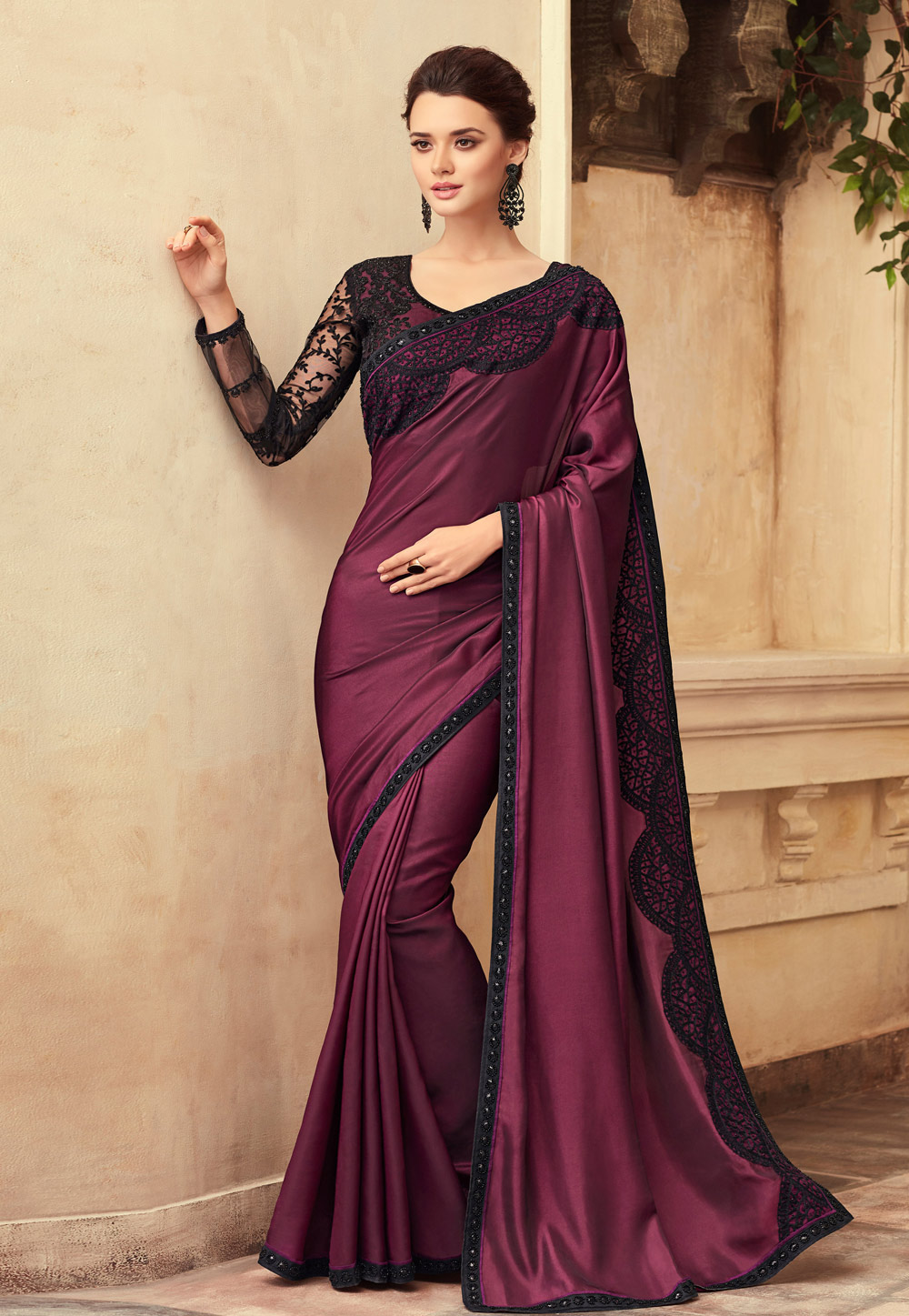 Purple Silk Party Wear Saree 154099