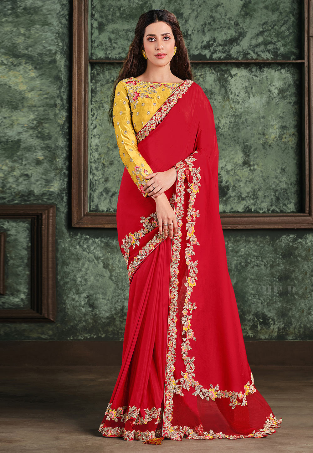Red Satin Silk Saree With Blouse 241699