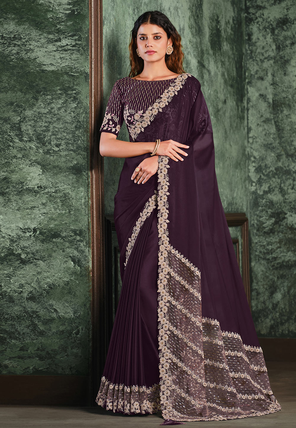 Purple Silk Georgette Festival Wear Saree 241704