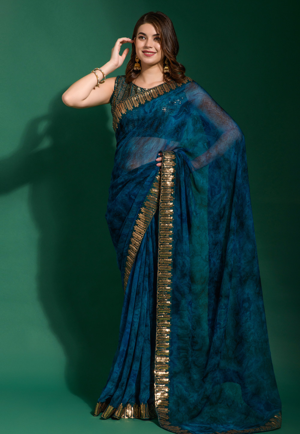 Navy Blue Chiffon Light Weight Saree 263948