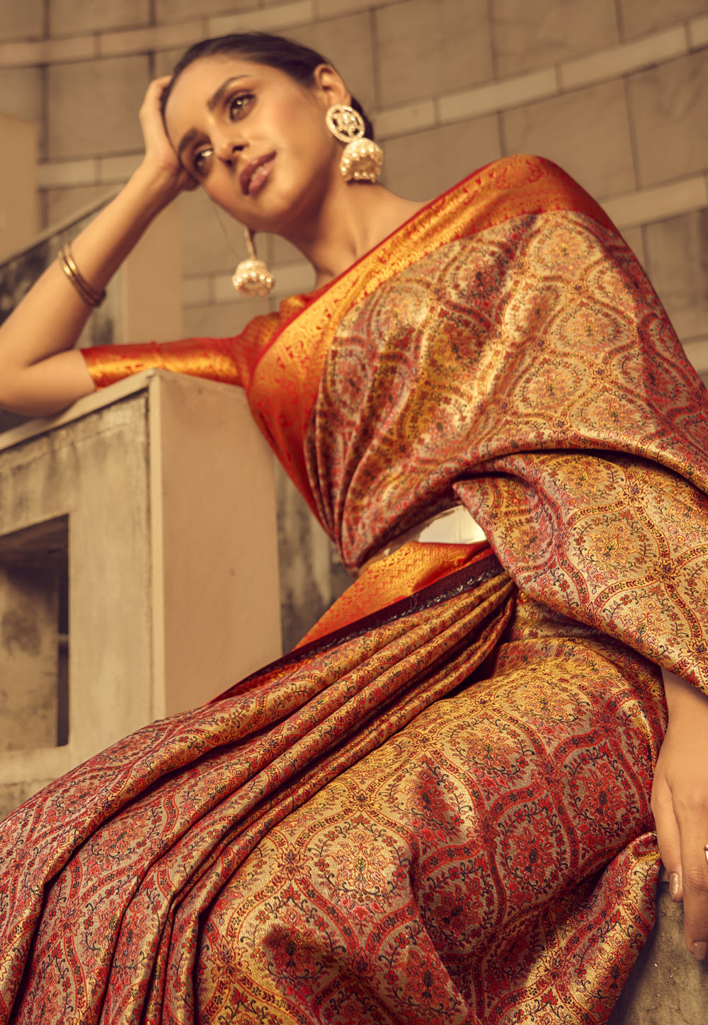 Golden Silk Banarasi Sarees – Gunj Fashion