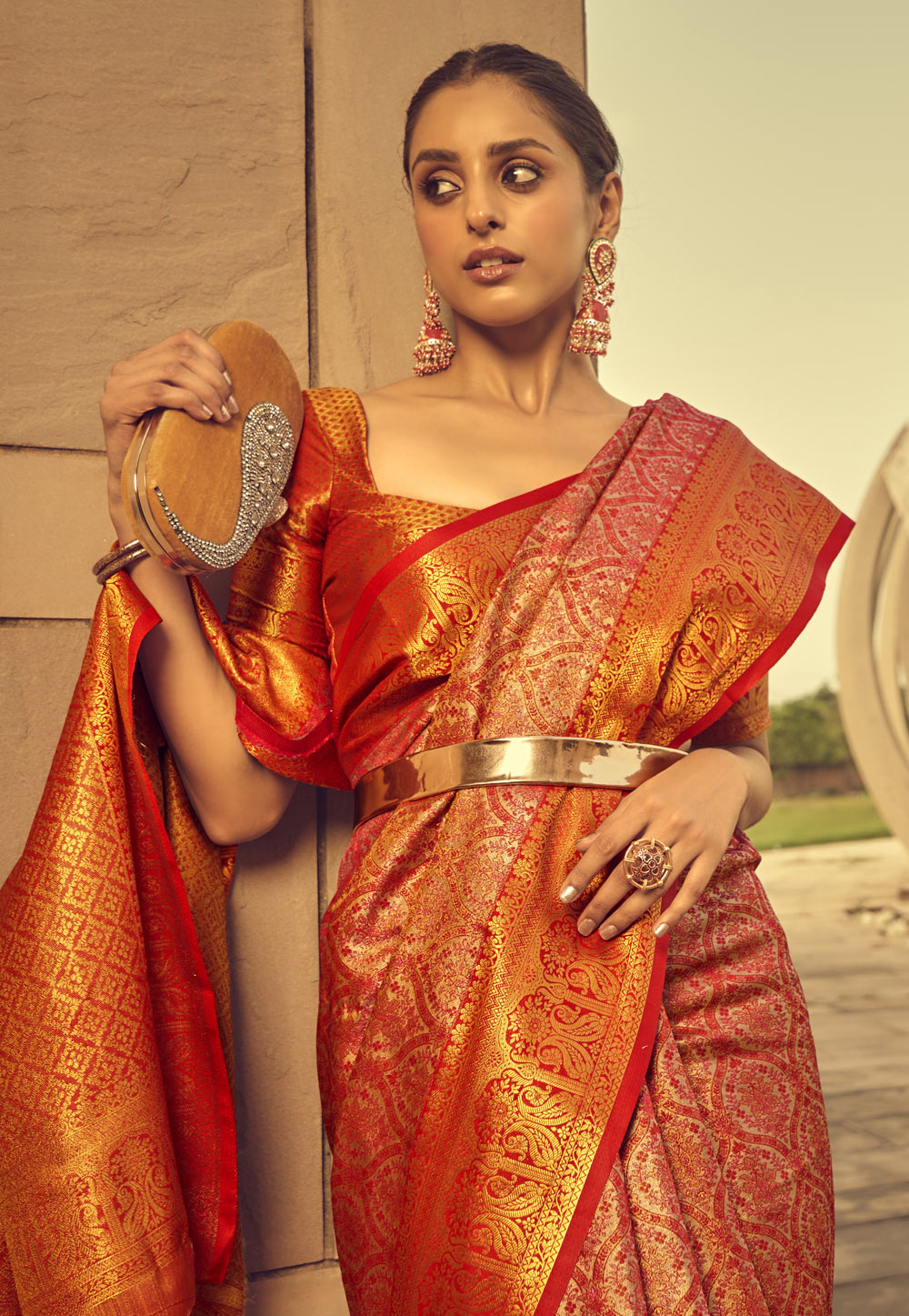 Buy Golden TAsar Handloom Silk Saree online - Uttariya