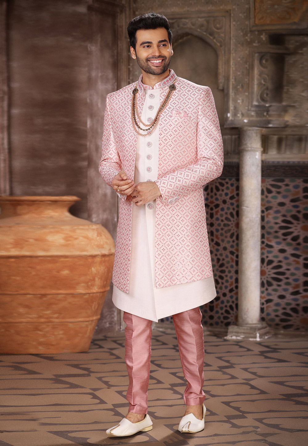 Pink Art Silk Jacket Style Sherwani 264726