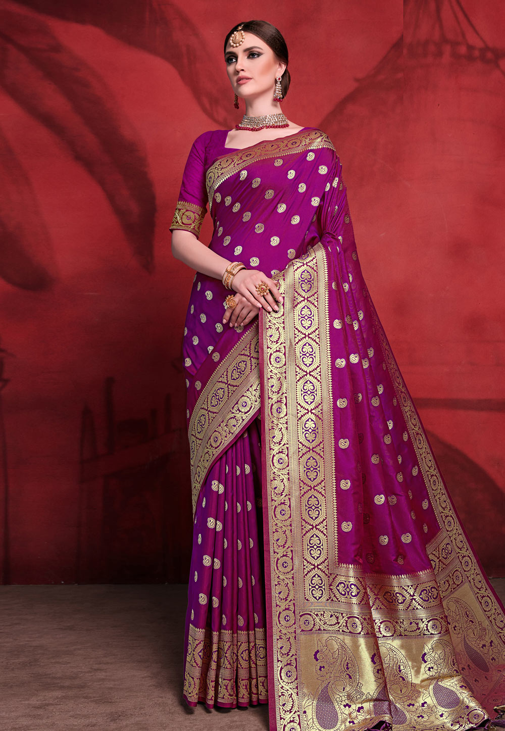 Violet Banarasi Silk Festival Wear Saree 203562