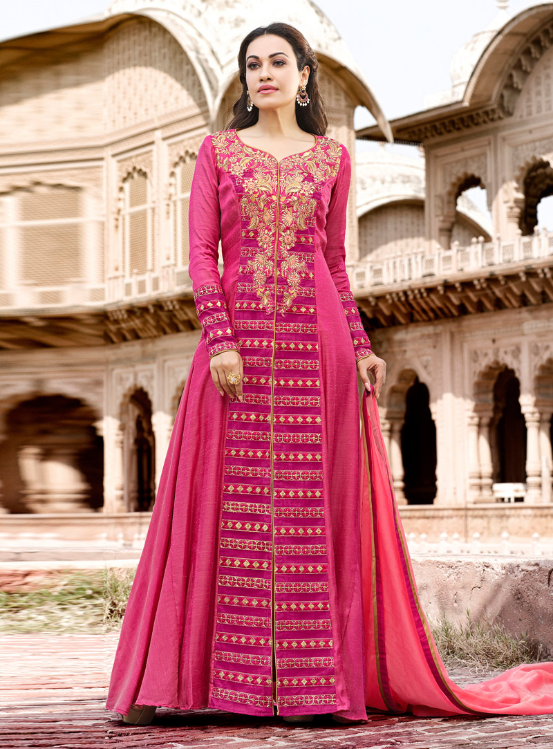 Pink Cotton Floor Length Anarkali Suit 130106