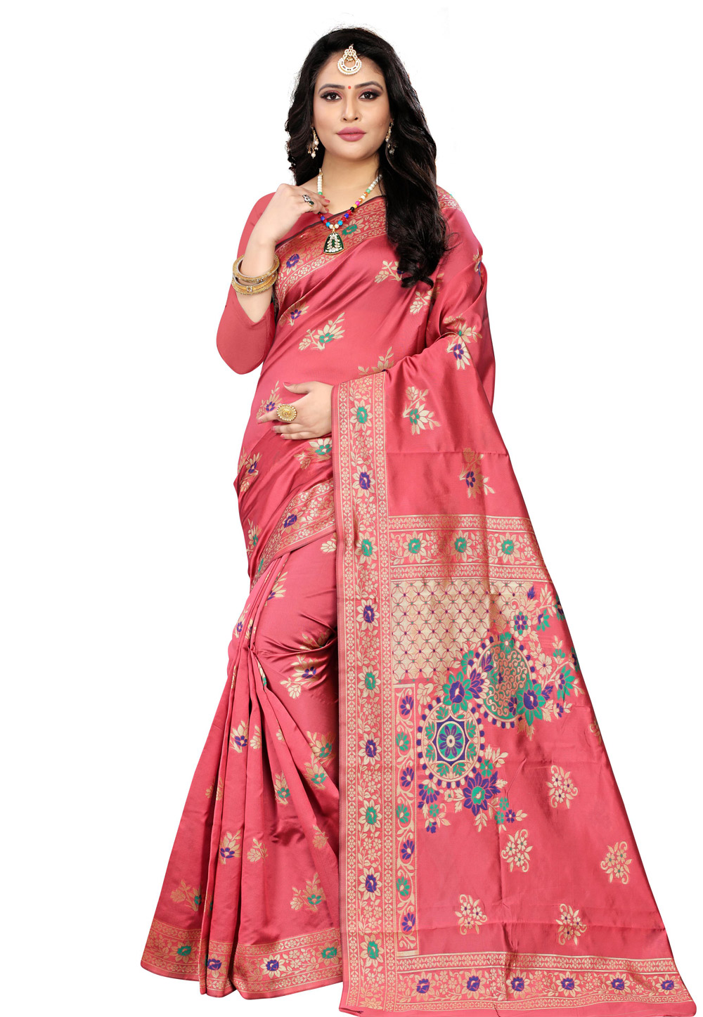 Pink Banarasi Silk Saree With Blouse 198568