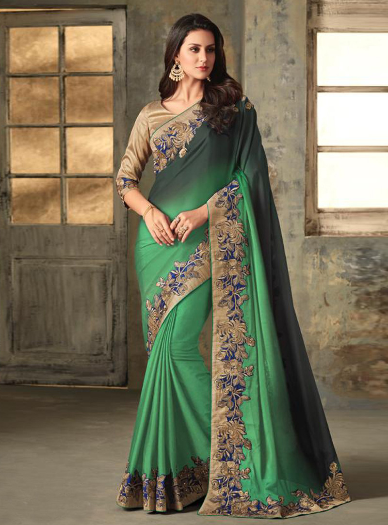 Sea Green Silk Festival Wear Saree 150927