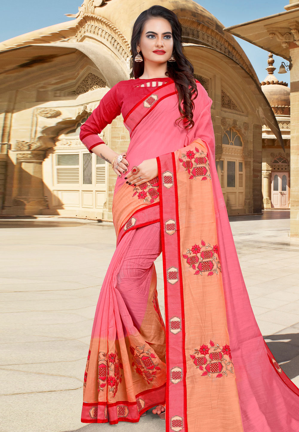 Pink Cotton Saree With Blouse 204546