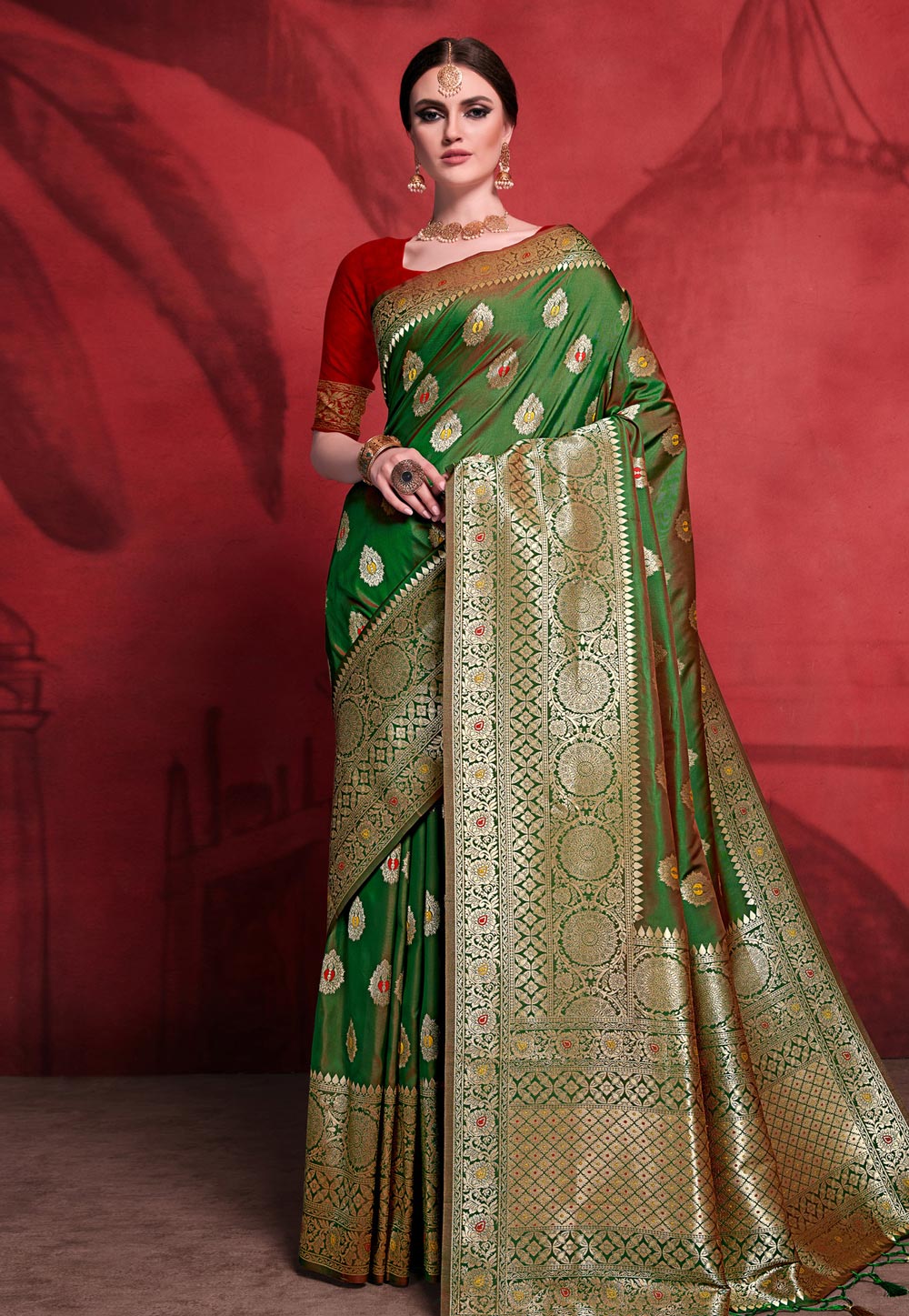 Green Banarasi Silk Festival Wear Saree 203564