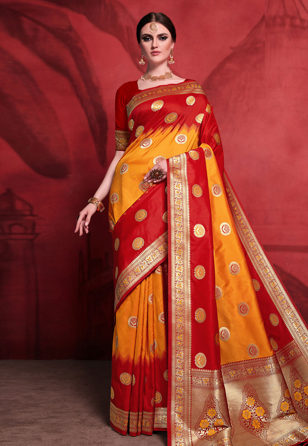 Yellow Banarasi Silk Saree With Blouse 203565