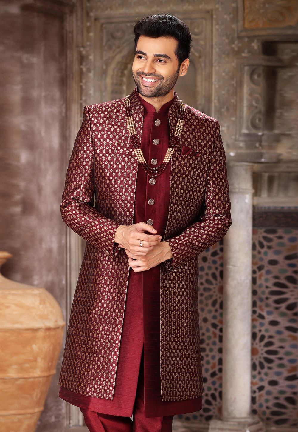 Buy Royal Maroon Designer Sherwani | Manav Ethnic