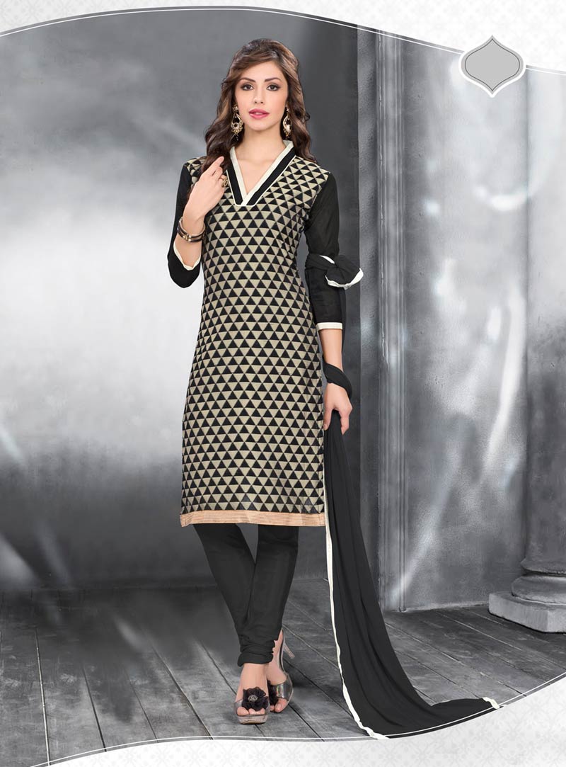 Black Banarasi Silk Churidar Suit 67620
