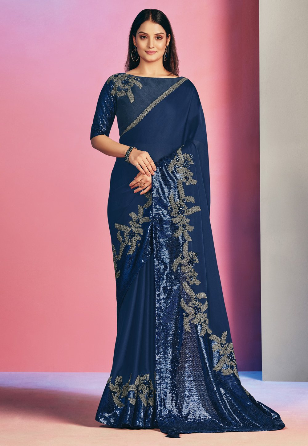 Blue Satin Silk Festival Wear Saree 242828