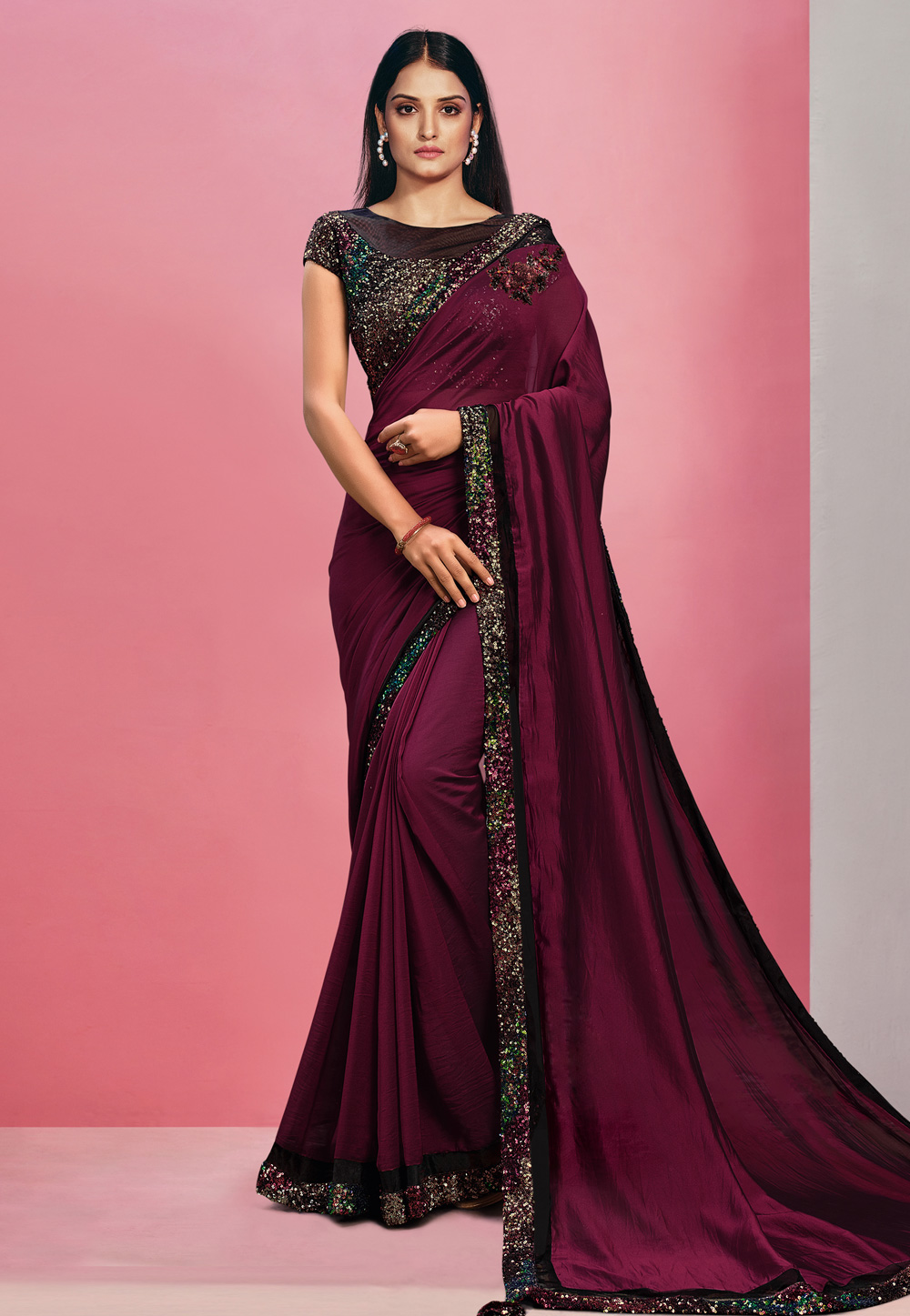 Magenta Silk Georgette Festival Wear Saree 242834